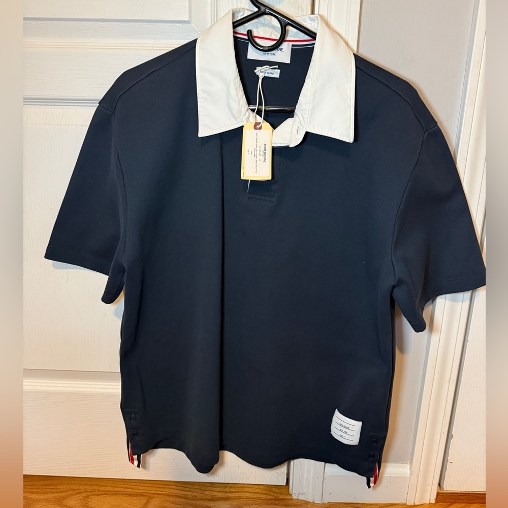 Thom Browne Navy and White Polo Shirt